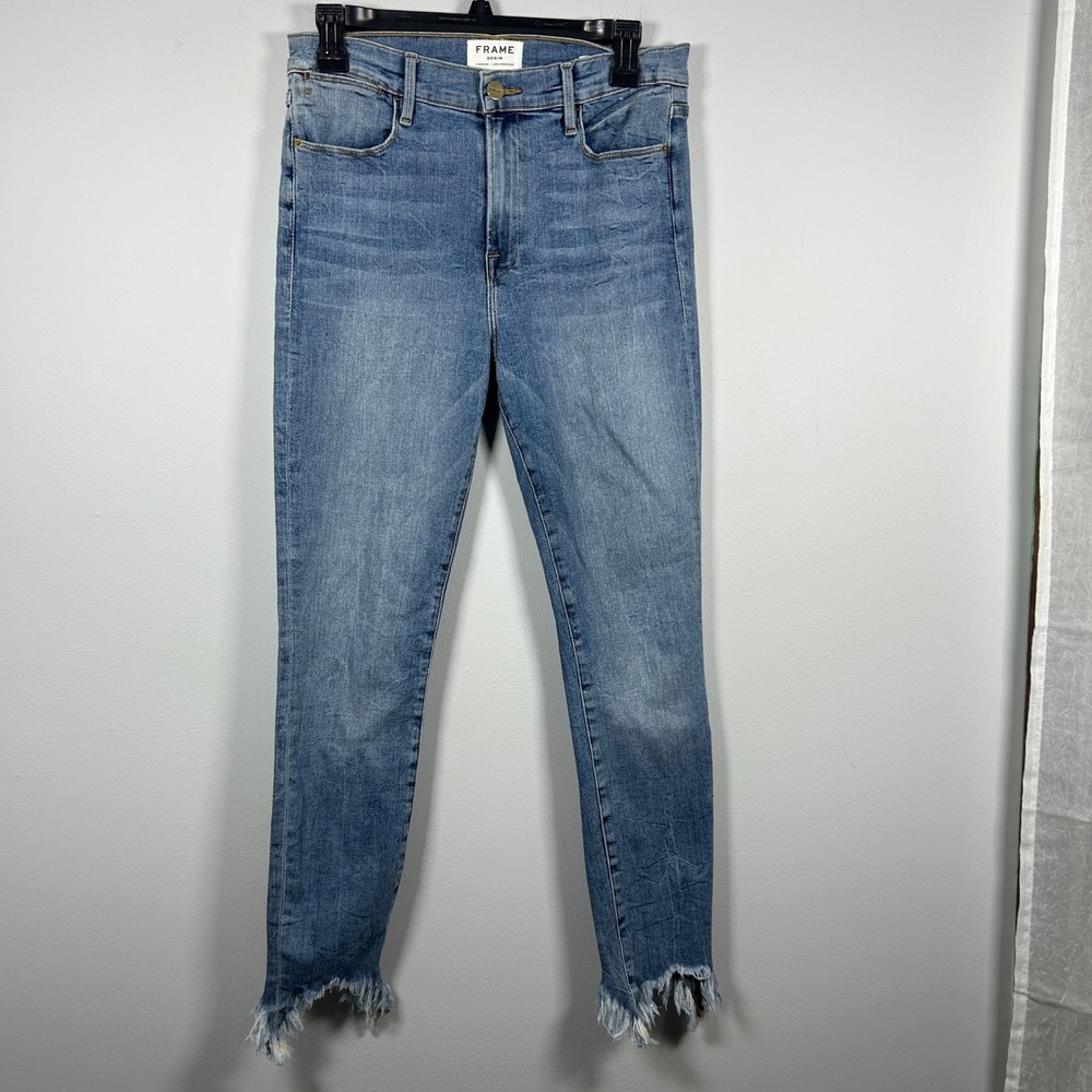 Frame Le High Skinny Jeans Women's 30 Garden Wash Blue Raw Hem High Rise Classic